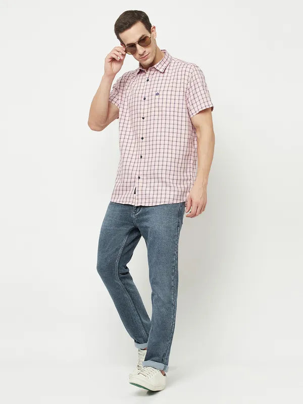 Mettle Men Pink Checked Casual Shirt