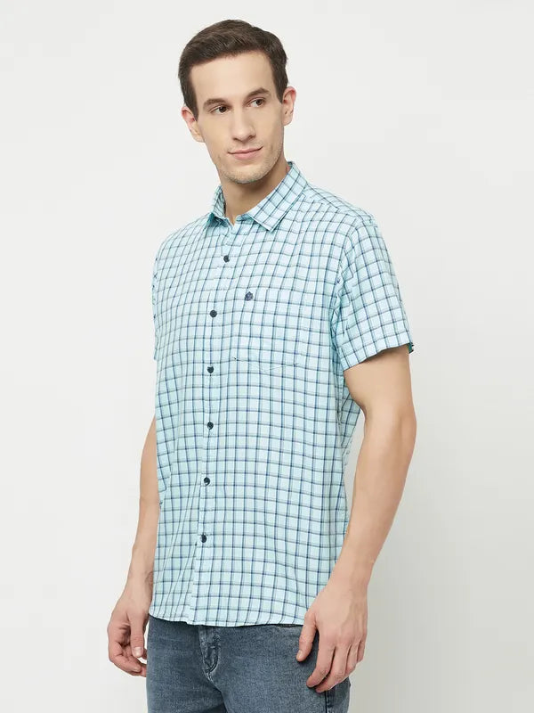 Mettle Men Blue Tartan Checks Checked Casual Shirt