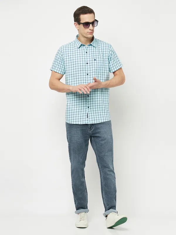 Mettle Men Blue Tartan Checks Checked Casual Shirt