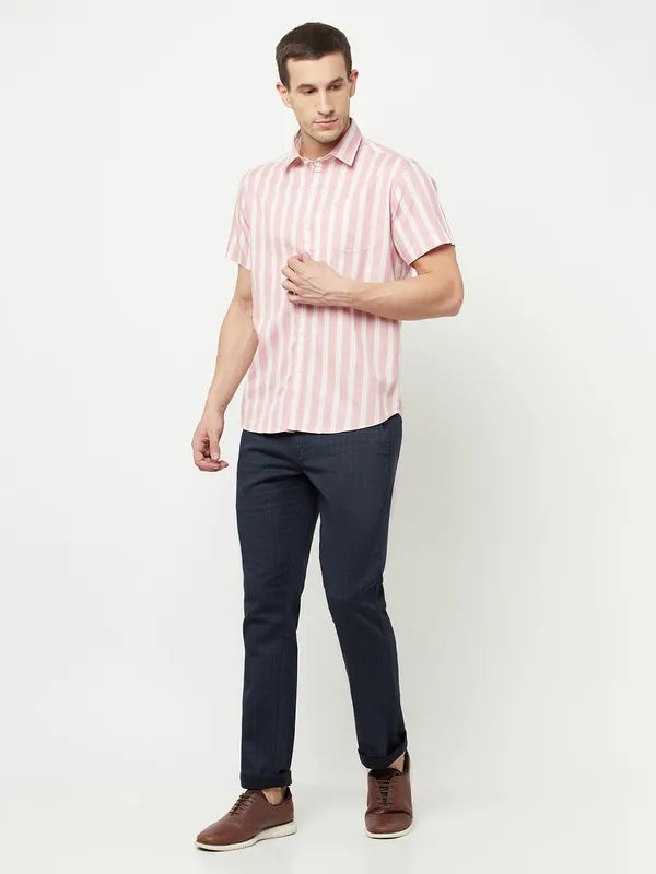 Mettle Men Pink Striped Casual Shirt