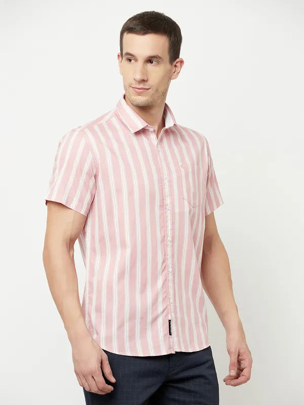 Mettle Men Pink Striped Casual Shirt