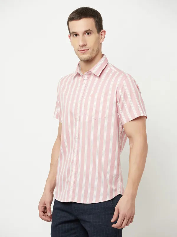 Mettle Men Pink Striped Casual Shirt