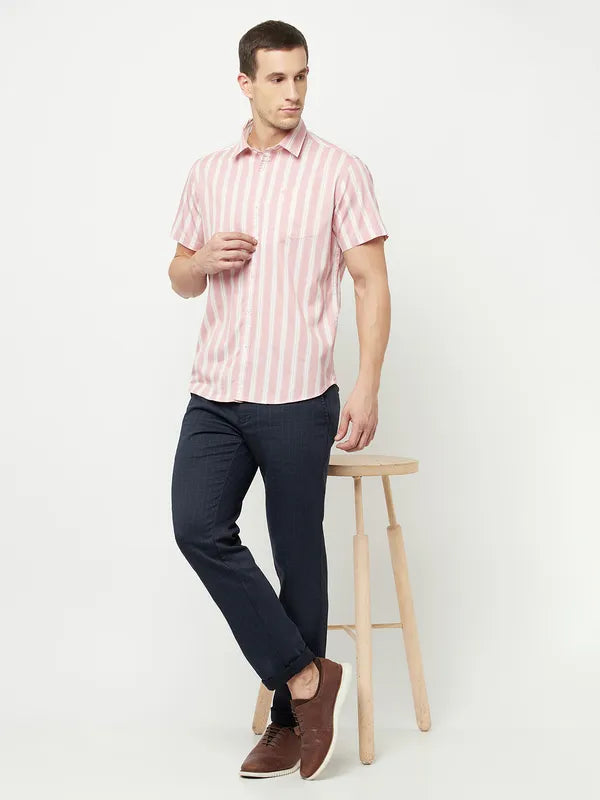 Mettle Men Pink Striped Casual Shirt