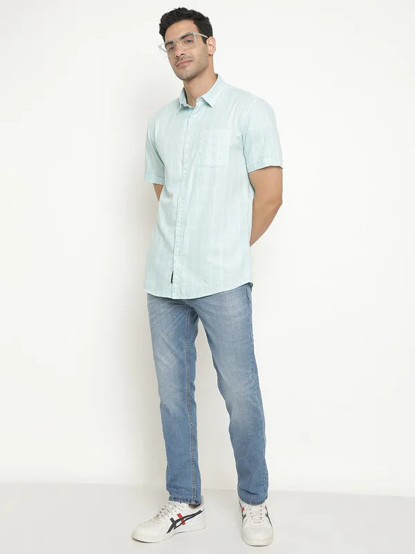 Mettle Men Blue Grid Tattersall Checks Opaque Checked Casual Shirt