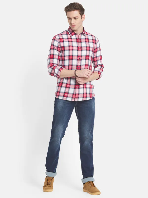 Men Red Tartan Checks Checked Casual Shirt