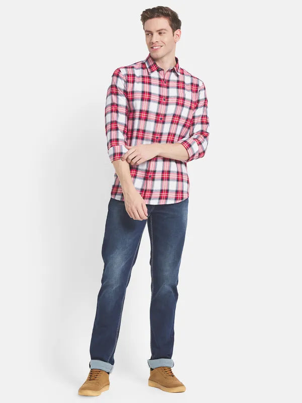 Men Red Tartan Checks Checked Casual Shirt