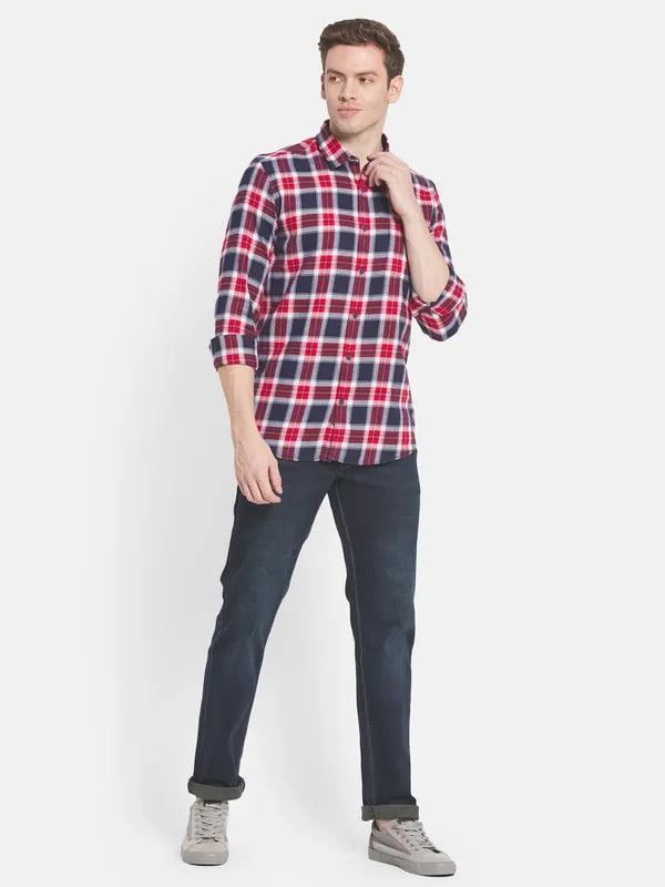 Men Maroon Tartan Checks Checked Casual Shirt