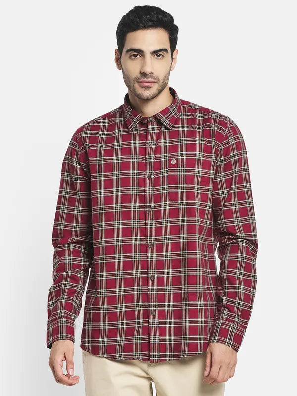 Men Maroon Tartan Checks Checked Casual Shirt