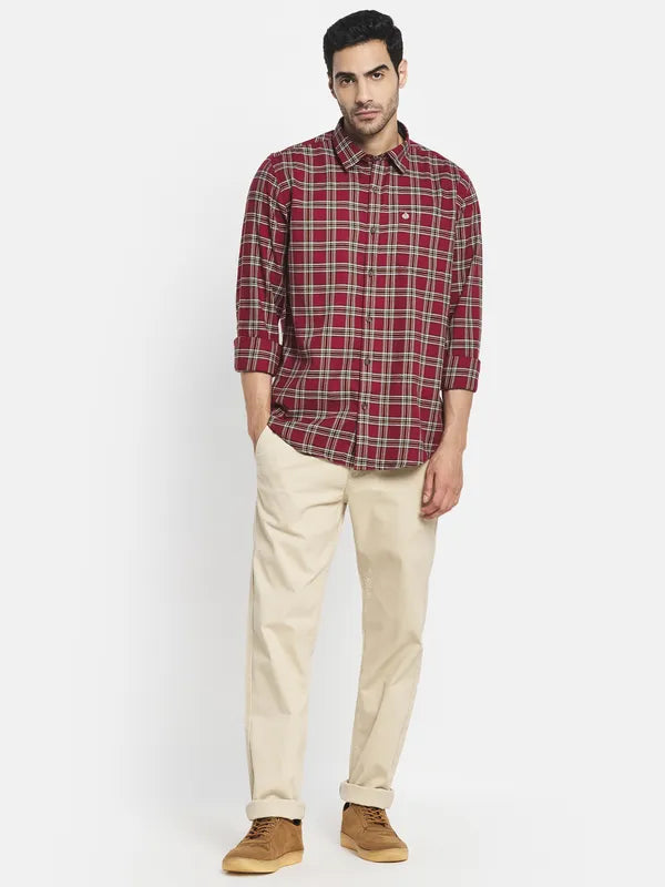 Men Maroon Tartan Checks Checked Casual Shirt