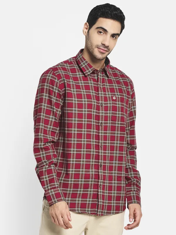 Men Maroon Tartan Checks Checked Casual Shirt