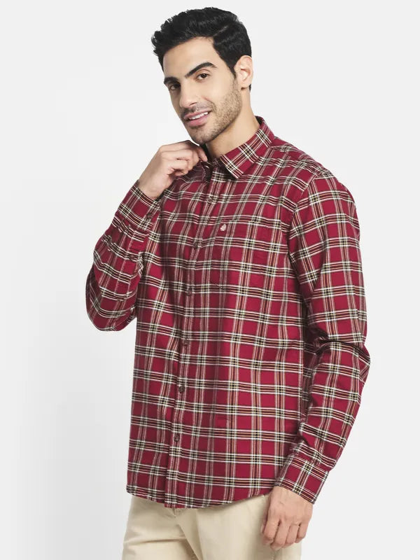 Men Maroon Tartan Checks Checked Casual Shirt