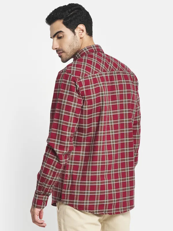 Men Maroon Tartan Checks Checked Casual Shirt