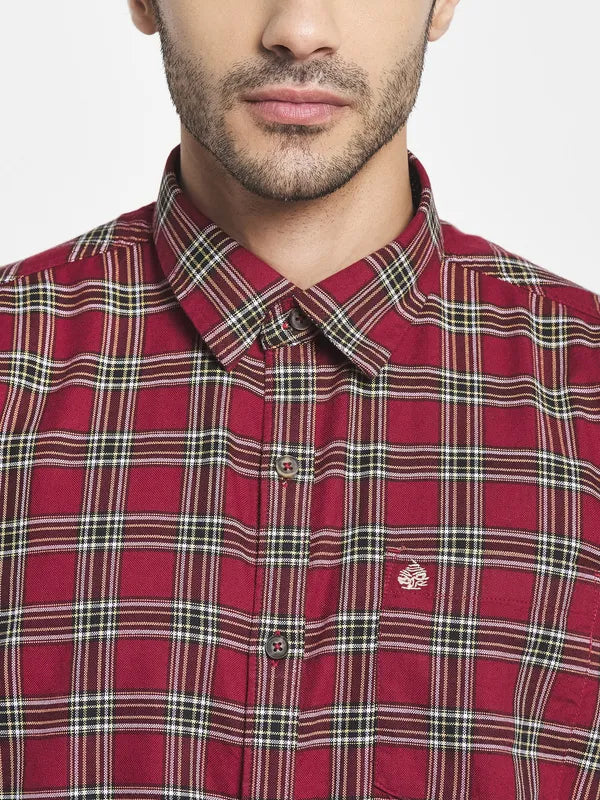 Men Maroon Tartan Checks Checked Casual Shirt