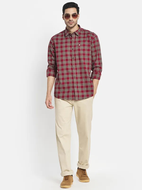 Men Maroon Tartan Checks Checked Casual Shirt