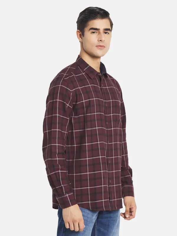 Mettle Men Maroon Tartan Checked Casual Shirt