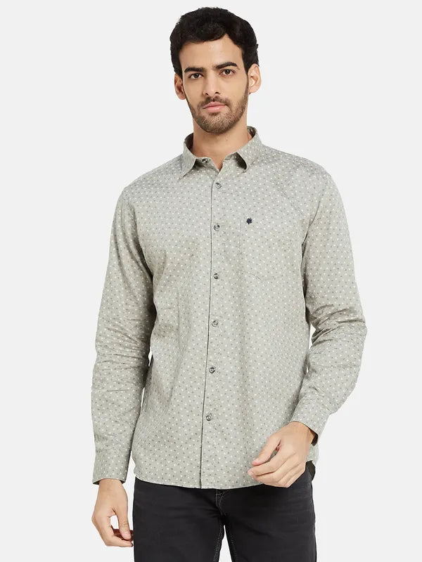 Mettle Men Grey Opaque Printed Casual Shirt