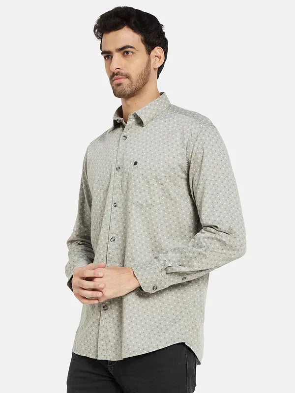 Mettle Men Grey Opaque Printed Casual Shirt