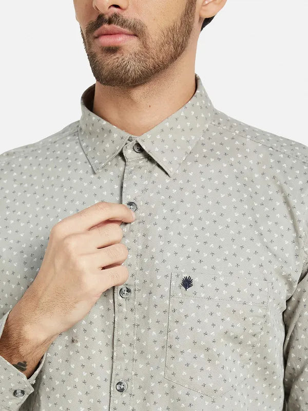 Mettle Men Grey Opaque Printed Casual Shirt