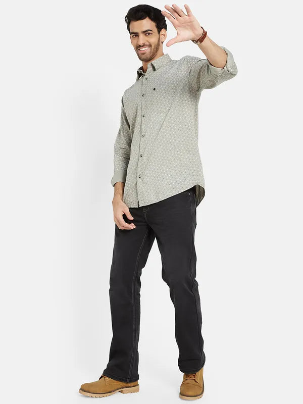 Mettle Men Grey Opaque Printed Casual Shirt