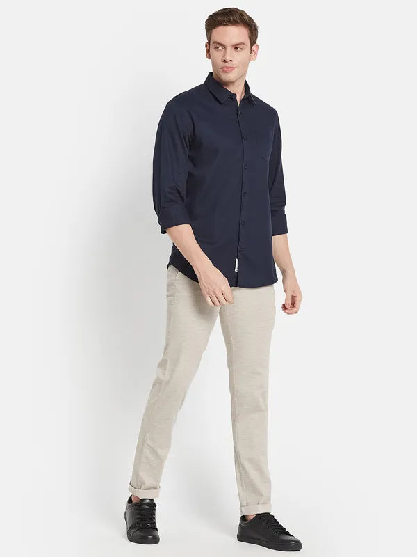 Men Navy Blue Casual Shirt