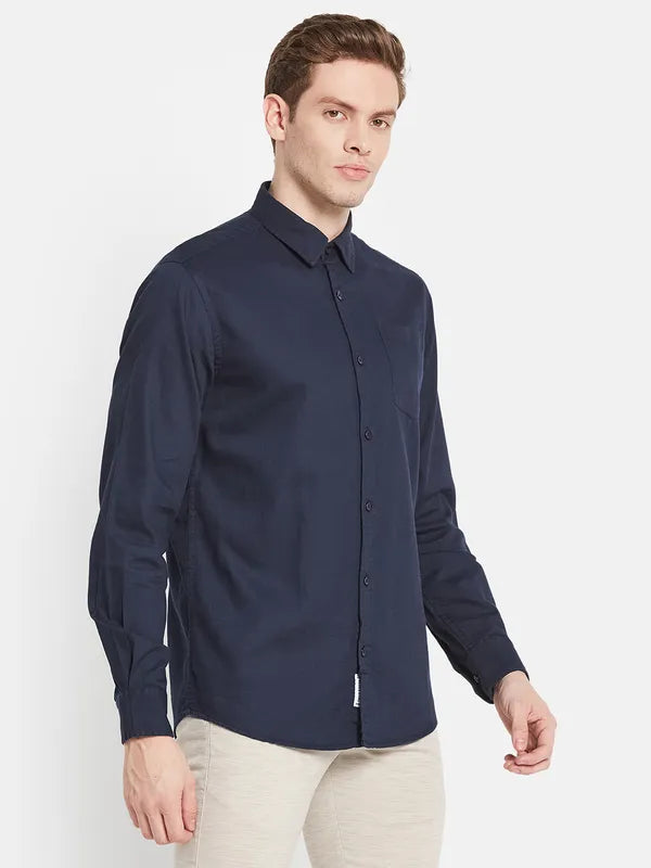 Men Navy Blue Casual Shirt