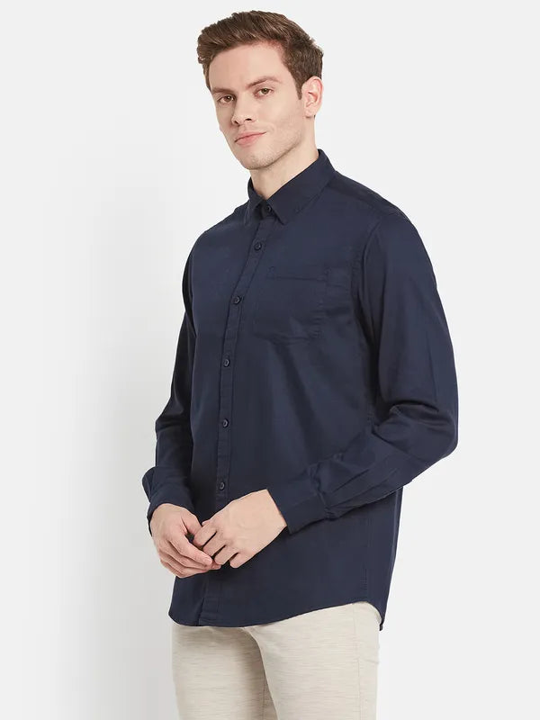 Men Navy Blue Casual Shirt