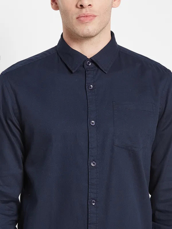 Men Navy Blue Casual Shirt