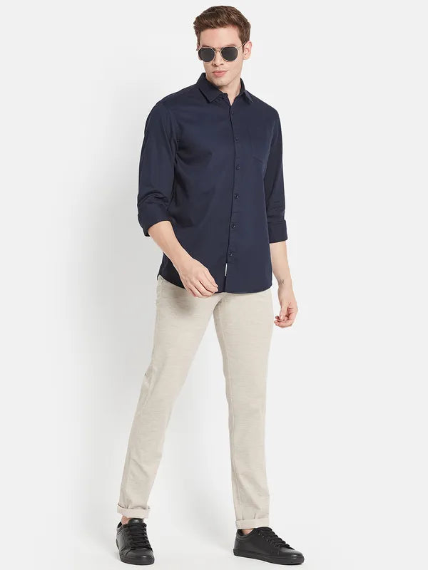 Men Navy Blue Casual Shirt