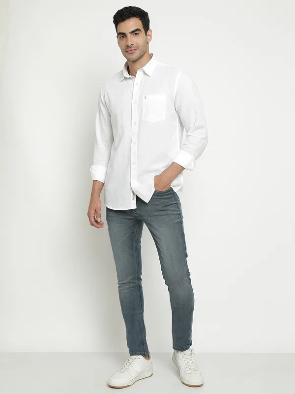 Mettle Men White Opaque Casual Shirt