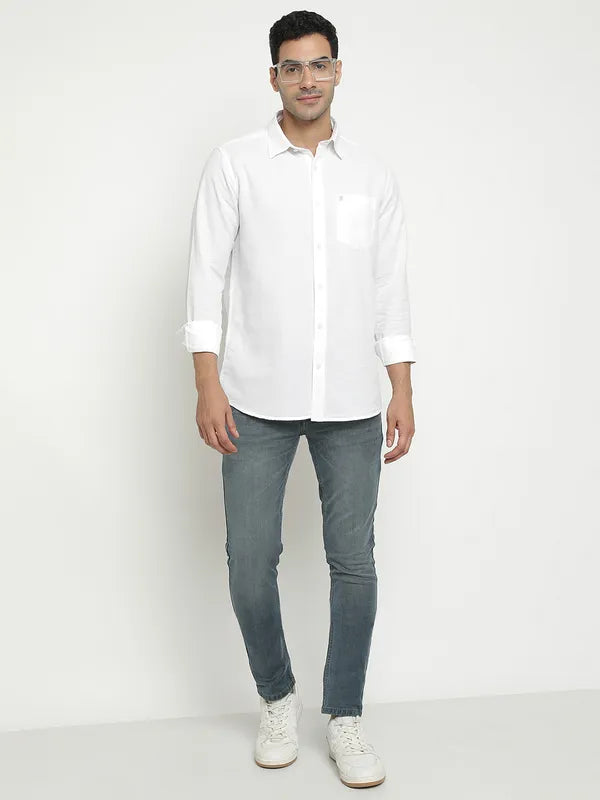 Mettle Men White Opaque Casual Shirt