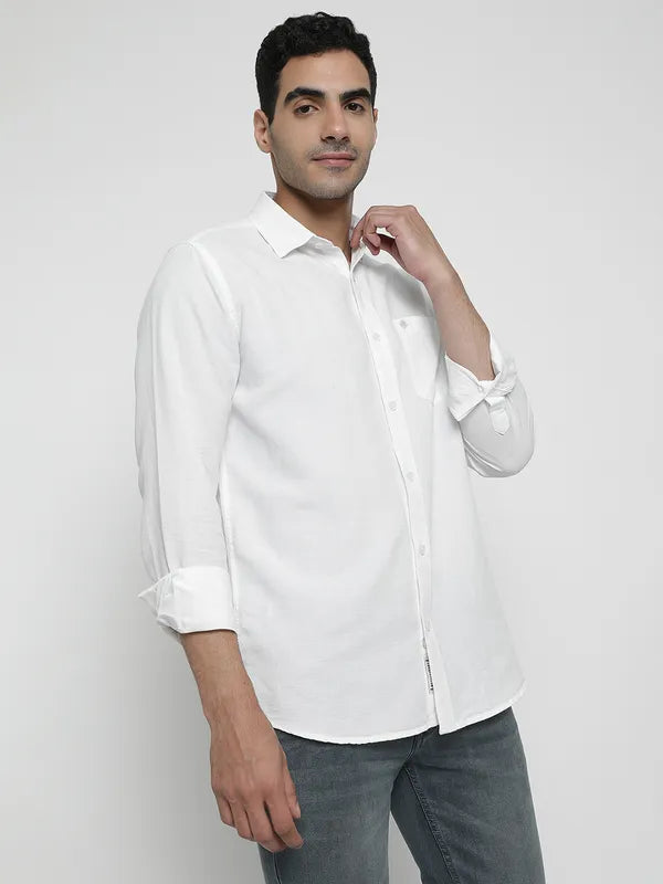 Mettle Men White Opaque Casual Shirt