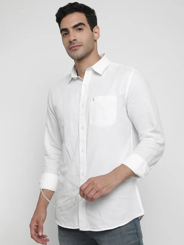 Mettle Men White Opaque Casual Shirt