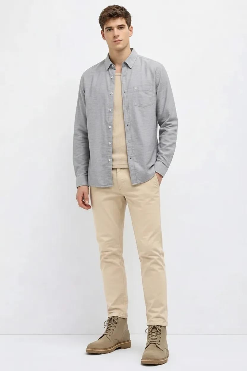 Men Dark Grey Polo Neck Solid Casual Shirt