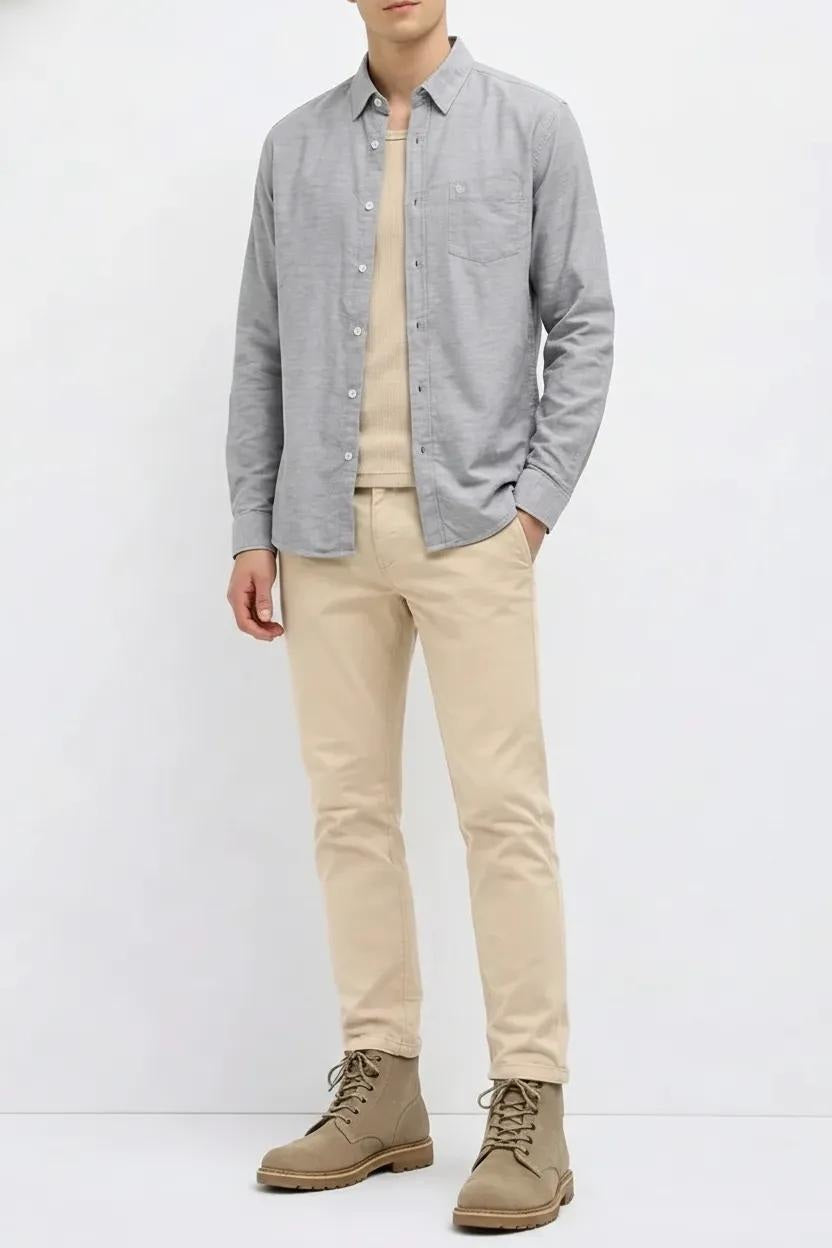Men Dark Grey Polo Neck Solid Casual Shirt