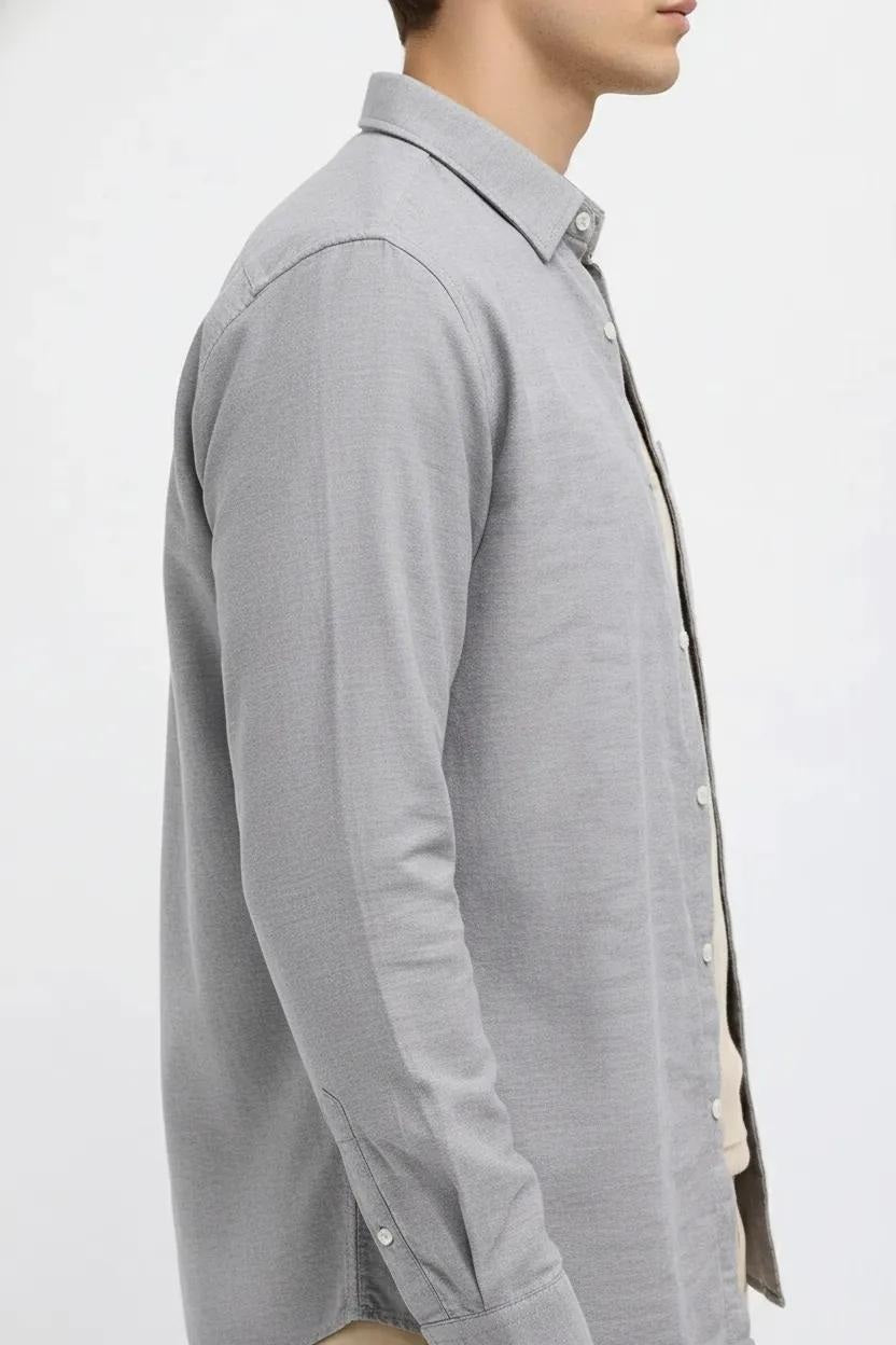 Men Dark Grey Polo Neck Solid Casual Shirt