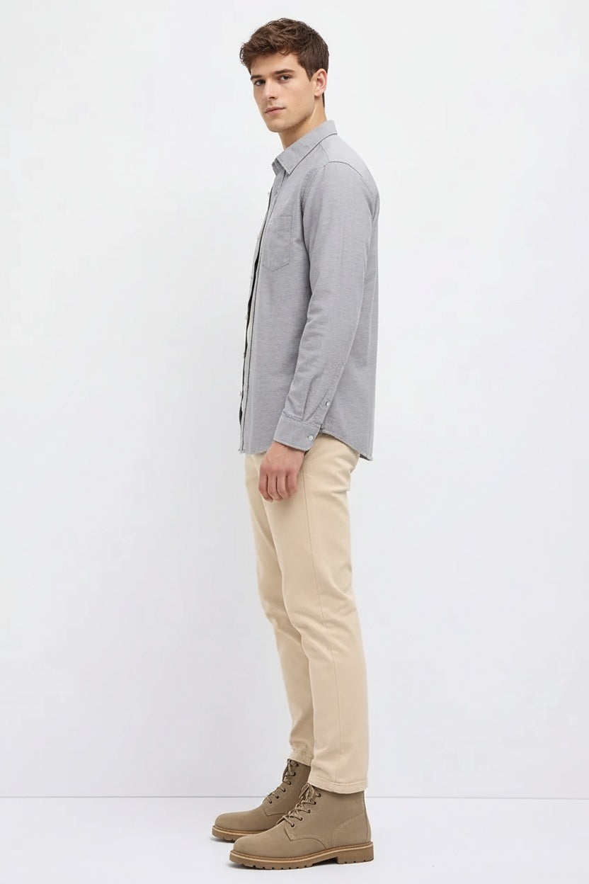 Men Dark Grey Polo Neck Solid Casual Shirt