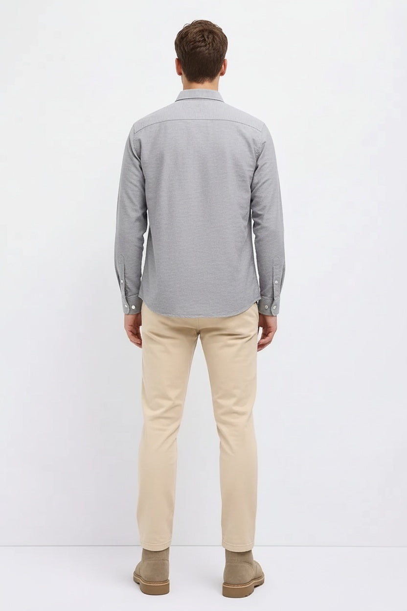 Men Dark Grey Polo Neck Solid Casual Shirt