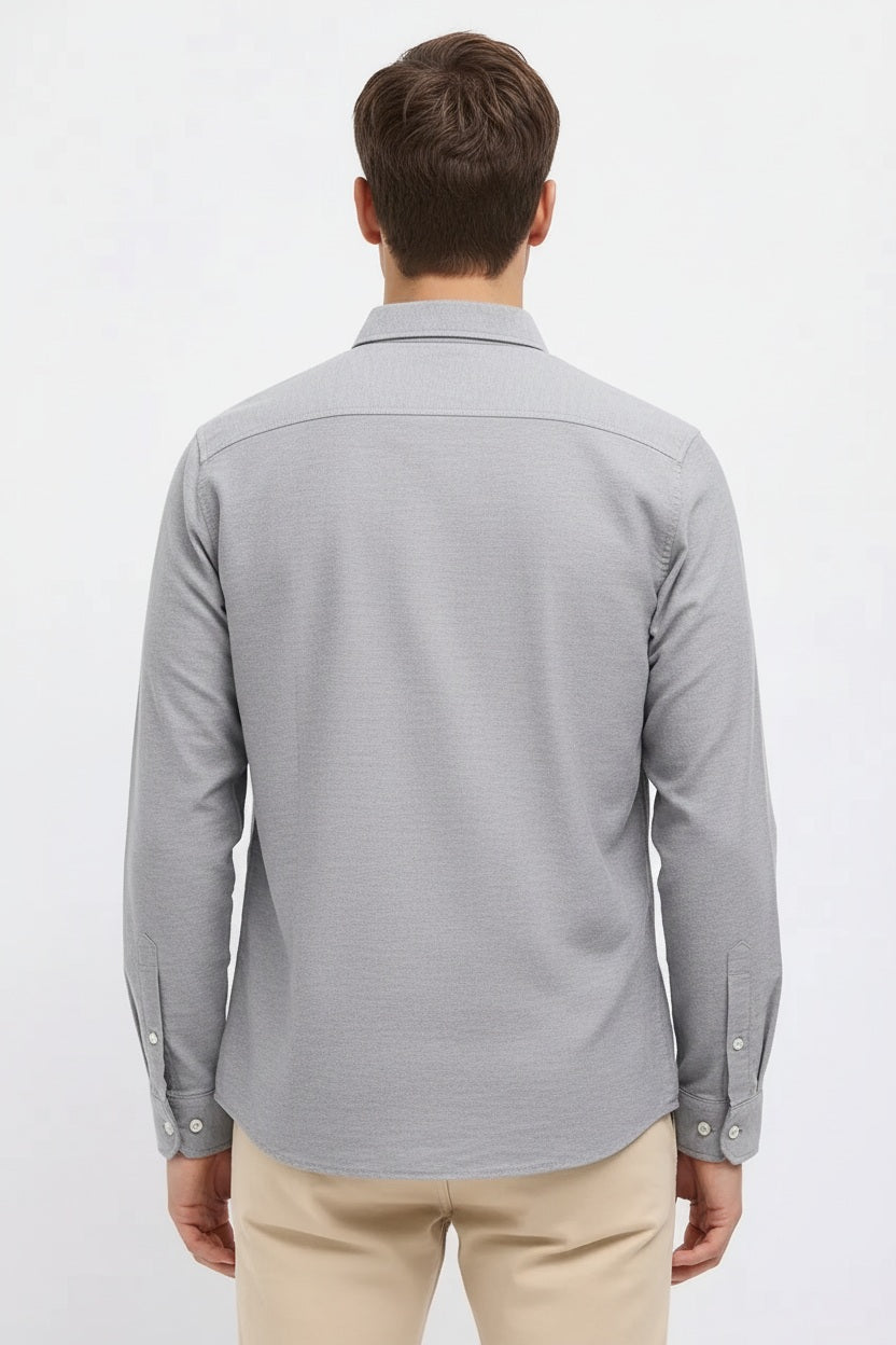 Men Dark Grey Polo Neck Solid Casual Shirt