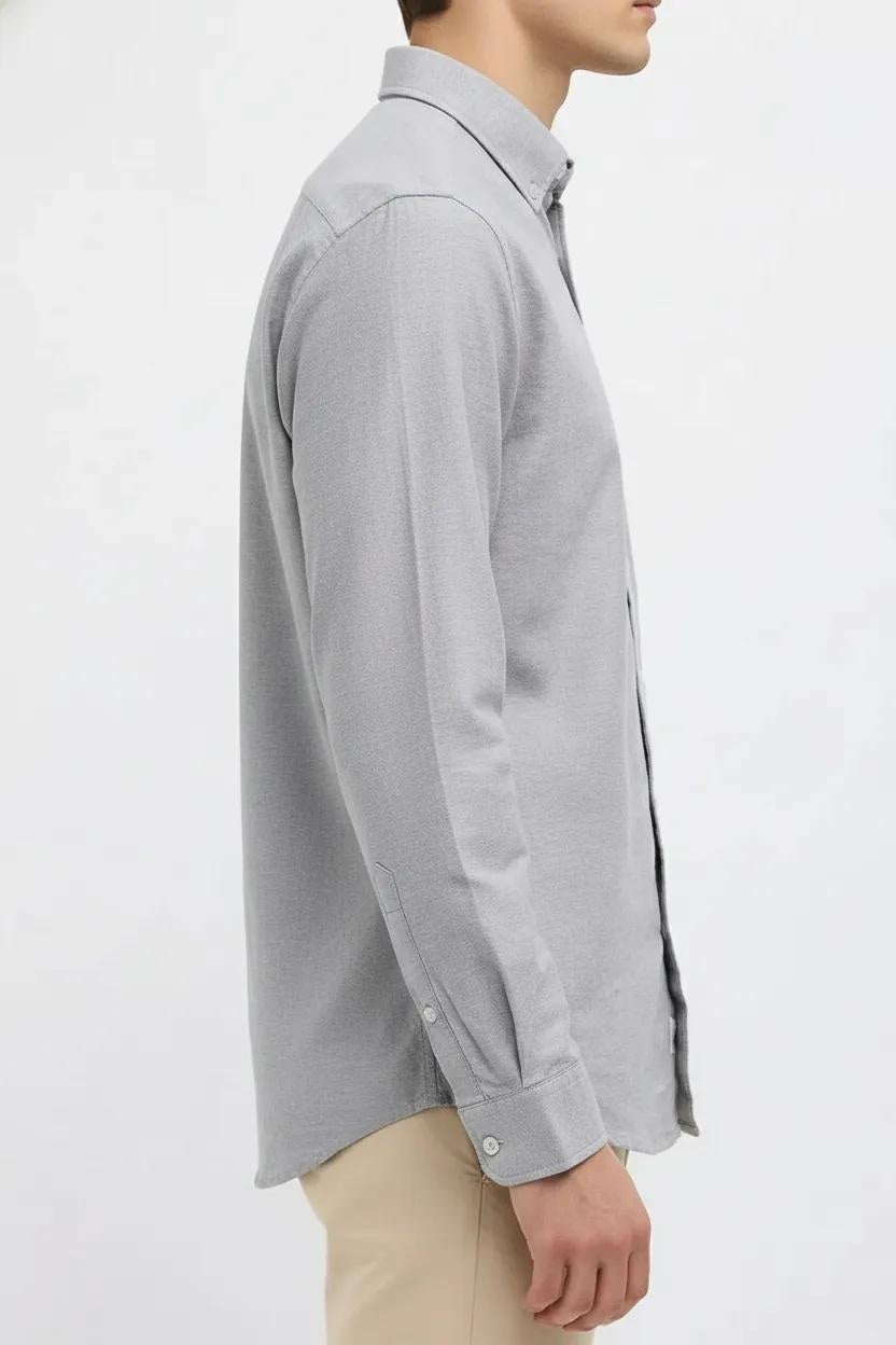 Men Silver Polo Neck Solid Casual Shirt