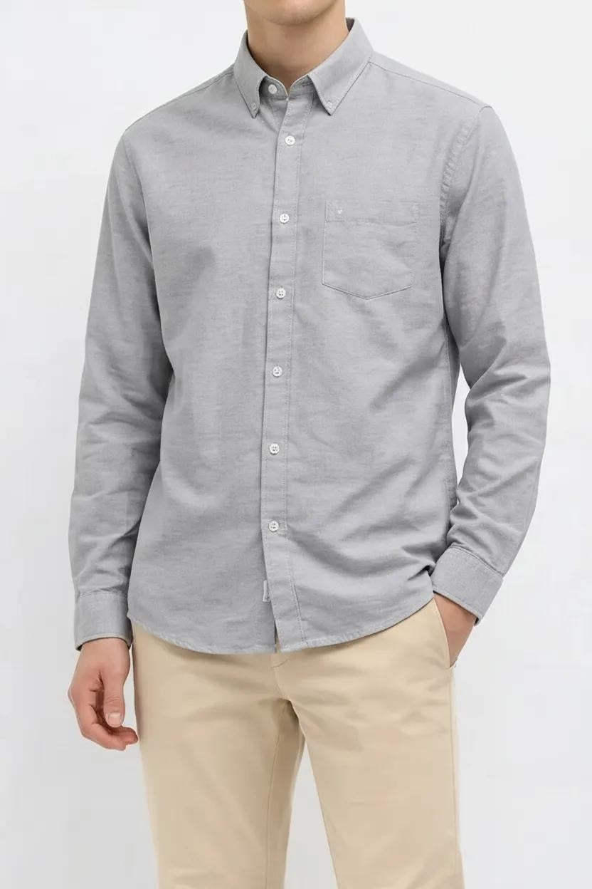 Men Silver Polo Neck Solid Casual Shirt