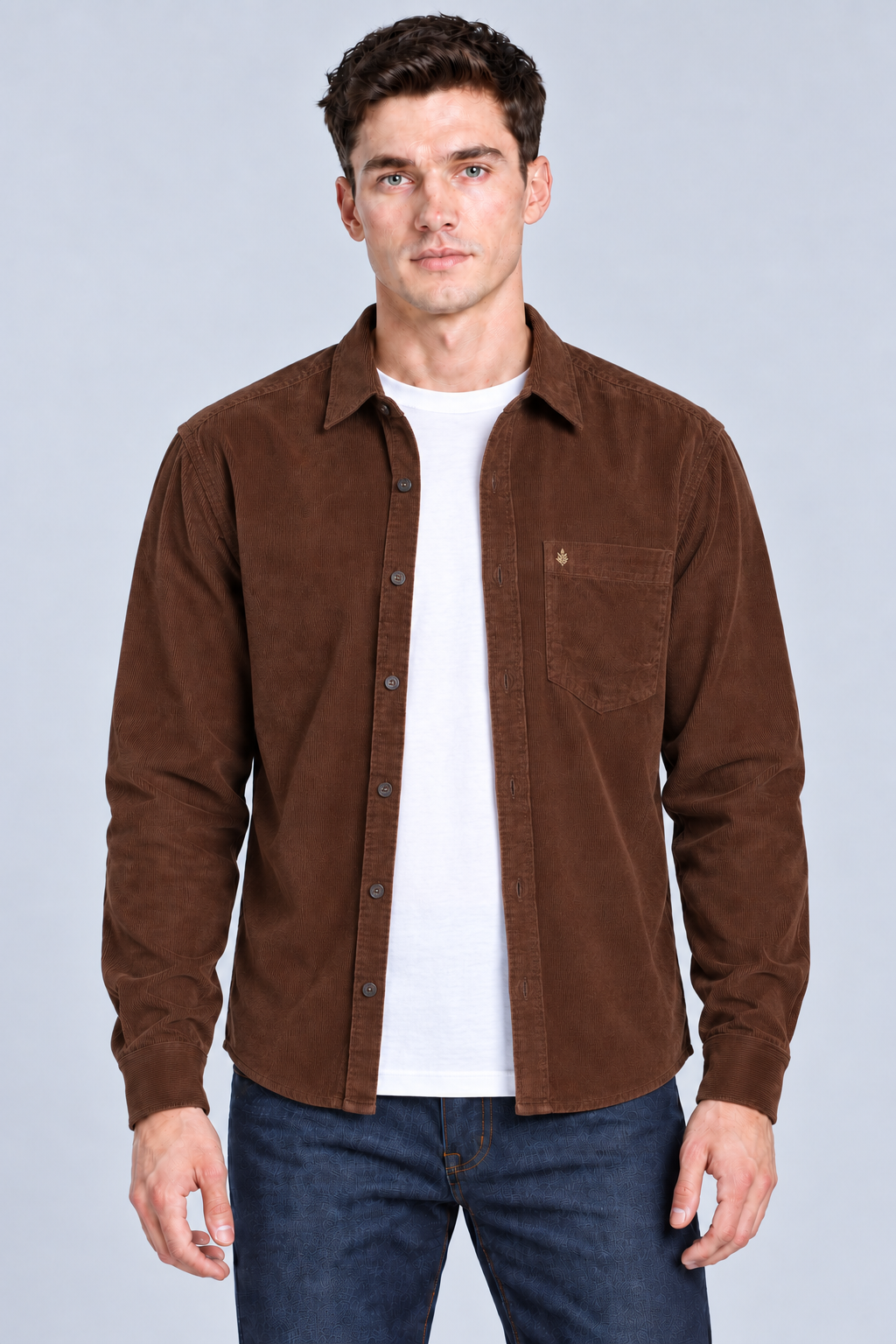 Men’s Regular Fit Corduroy Shirt – Espresso Brown Full Sleeve Casual Shirt