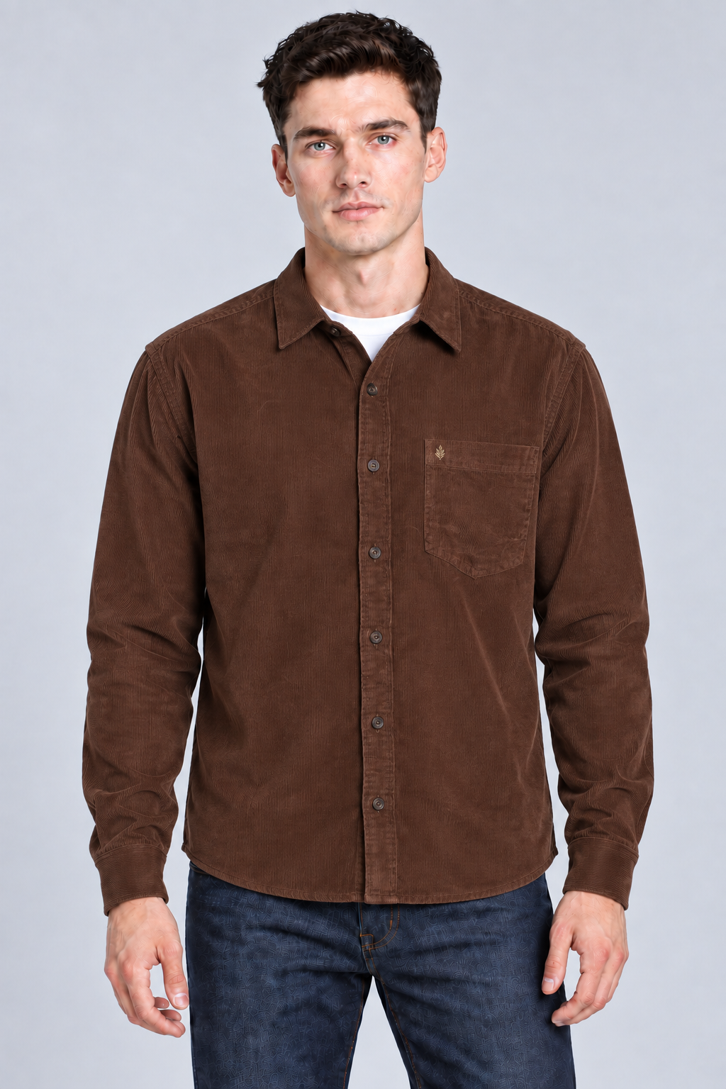 Men’s Regular Fit Corduroy Shirt – Espresso Brown Full Sleeve Casual Shirt
