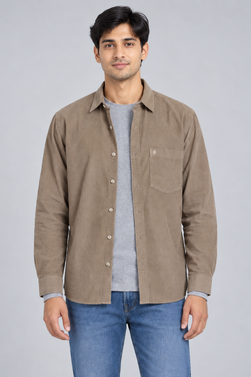 Men’s Khaki Corduroy Core Full Sleeve Shirt – Regular Fit