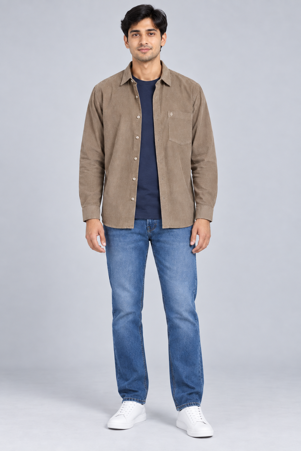 Men’s Khaki Corduroy Core Full Sleeve Shirt – Regular Fit