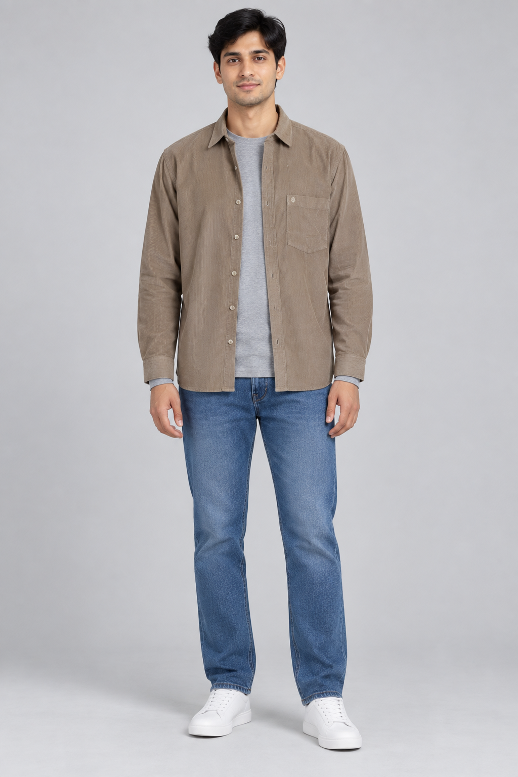 Men’s Khaki Corduroy Core Full Sleeve Shirt – Regular Fit