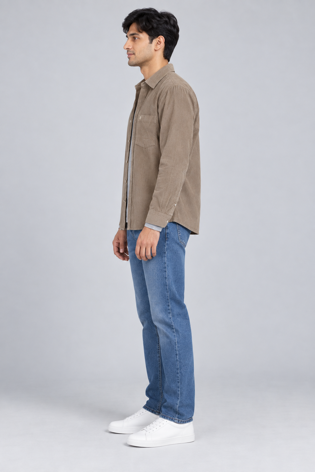 Men’s Khaki Corduroy Core Full Sleeve Shirt – Regular Fit