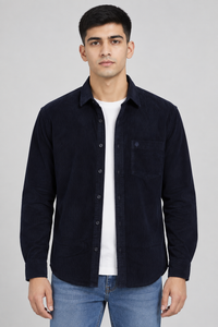 Men’s Regular Fit Corduroy Shirt – Navy Full Sleeve Casual Shirt