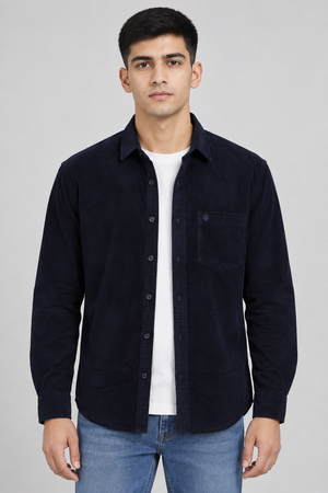 Men’s Regular Fit Corduroy Shirt – Navy Full Sleeve Casual Shirt