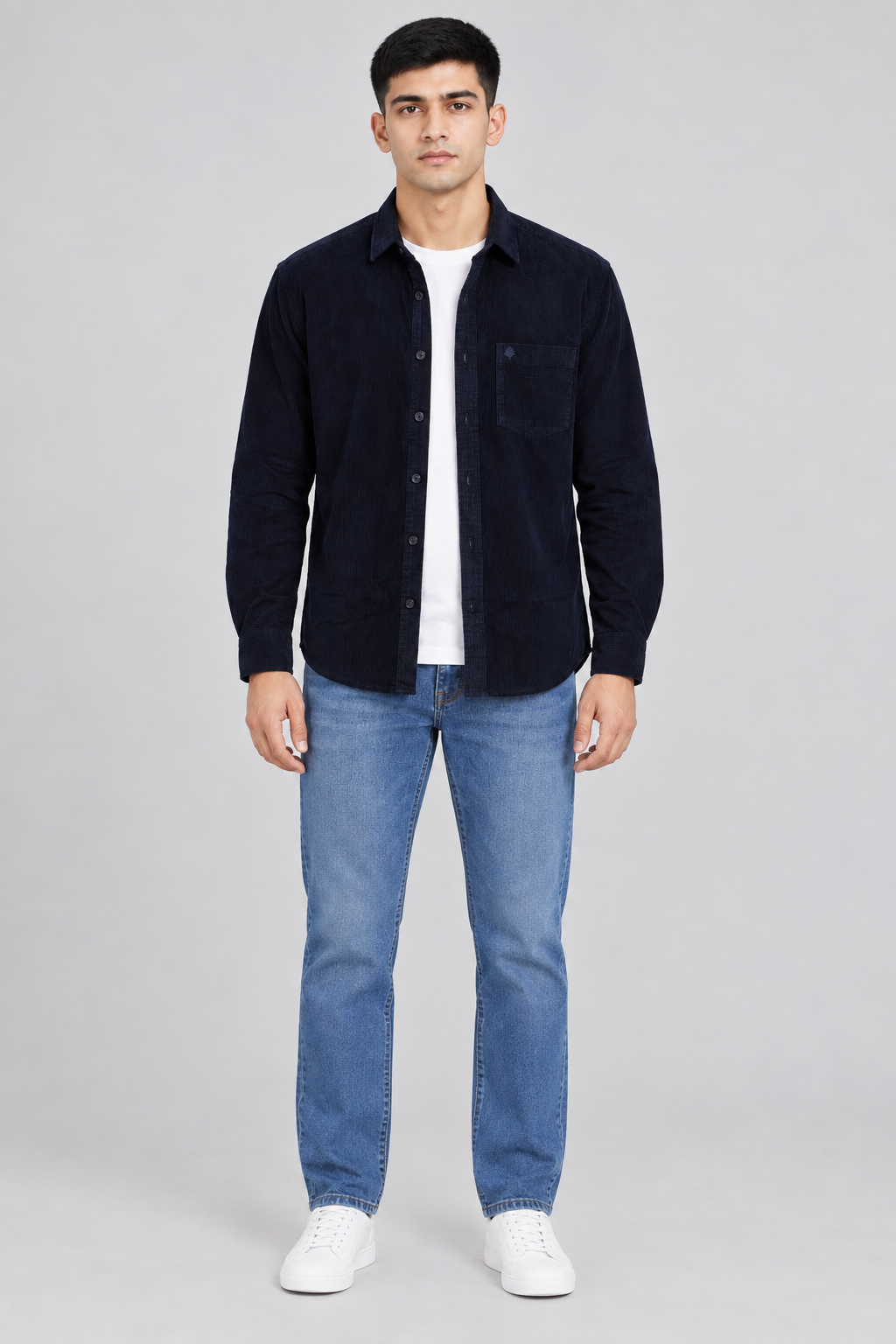 Men’s Regular Fit Corduroy Shirt – Navy Full Sleeve Casual Shirt