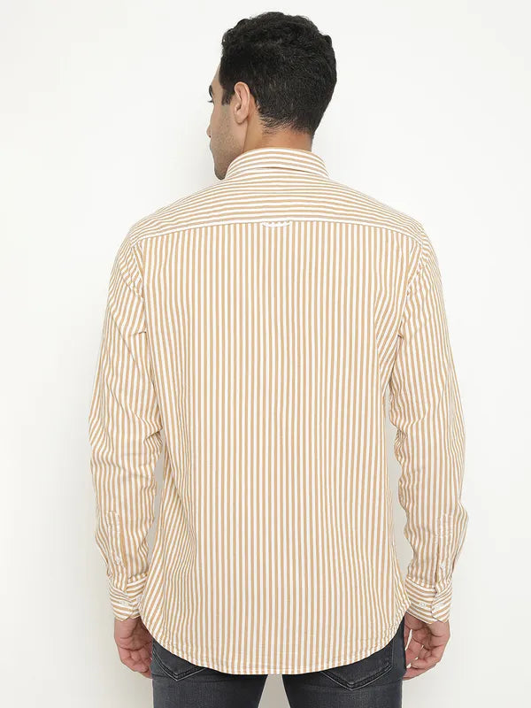 Mettle Men Brown Opaque Striped Casual Shirt